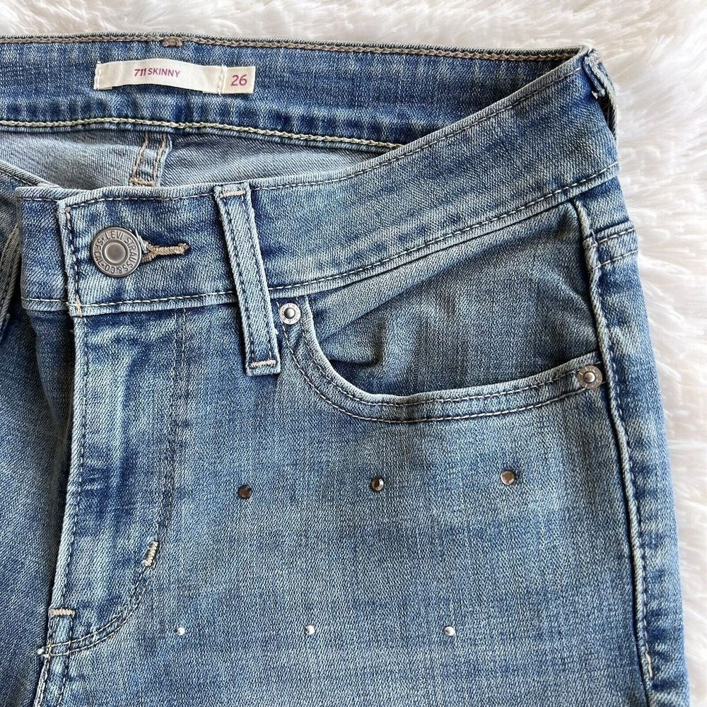 Levi's Women's Jeans 711 Skinny Blue Jeans 26 Rhinestone Stretch - Picture 10 of 14